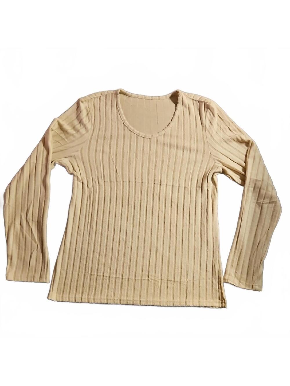 Beige Ribbed Long Sleeve Sweater X-Large
